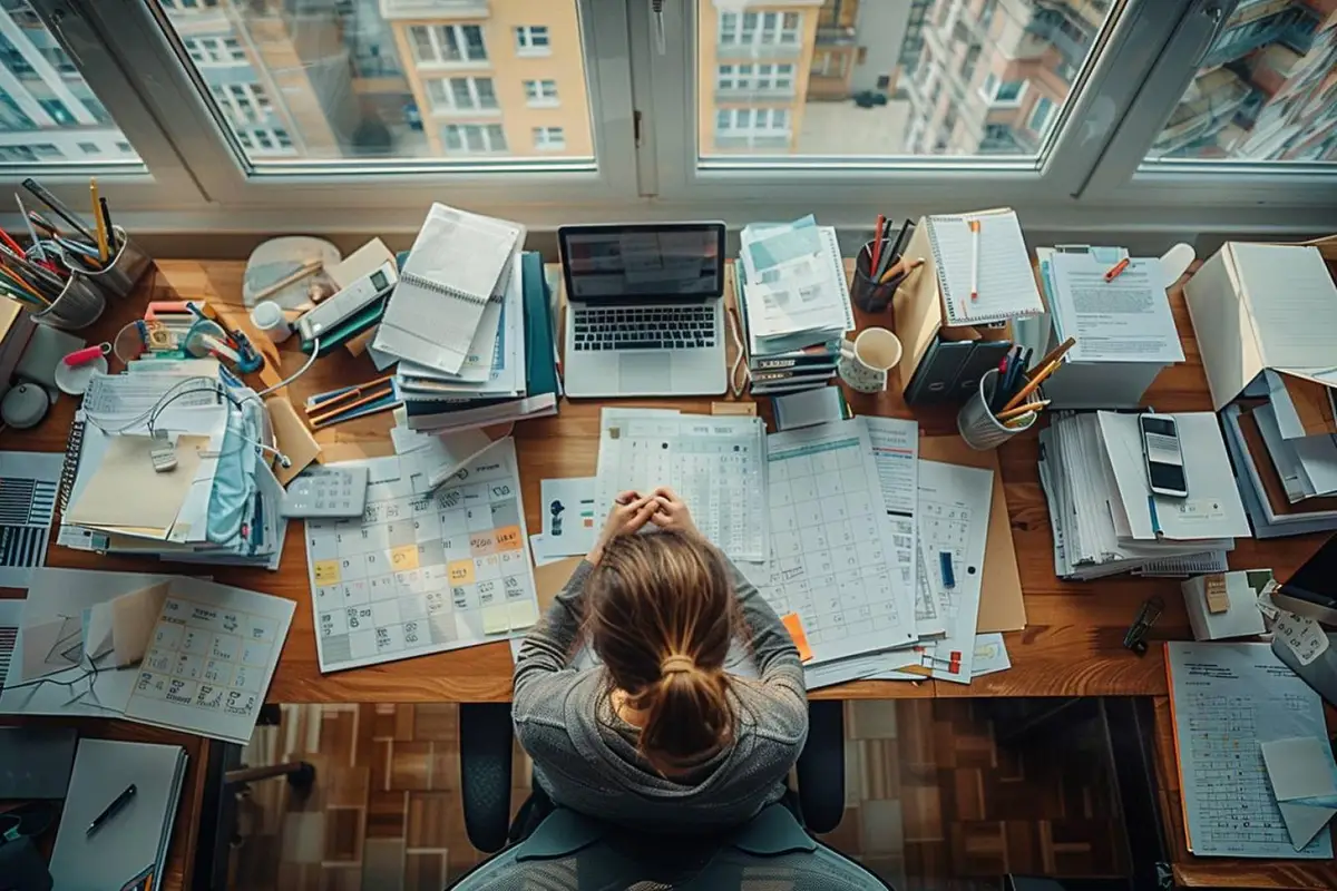 Calendrier de bureau montrant une semaine de travail avec le samedi mis en évidence, près d'un ordinateur et d'un dossier