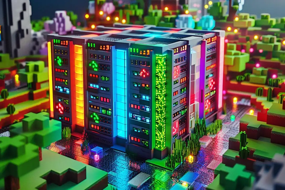 Bureau avec deux écrans servant à configurer et tester un serveur Minecraft privé entre amis