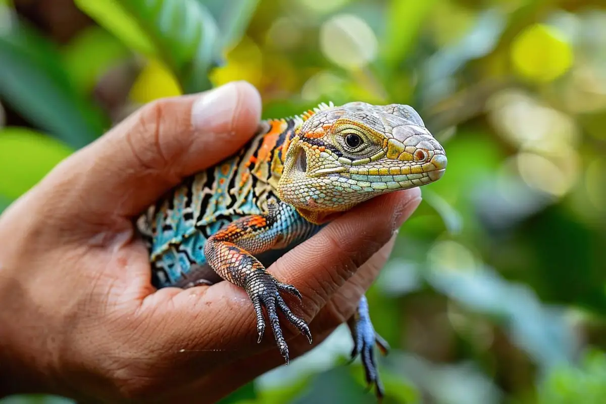 Un petit lézard est couvert avec une boîte et une carte pour être relâché sans le toucher dehors.