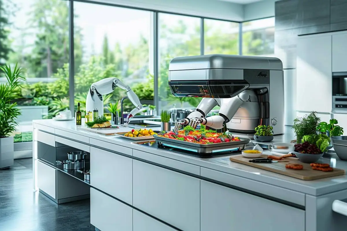 Repas contemporain assemblé avec légumes, lentilles, riz et boîtes de conservation dans une cuisine familiale