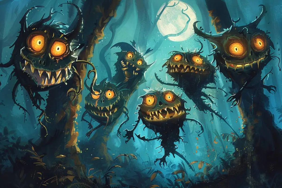 Mains dessinant au feutre noir un monstre d’Halloween aux yeux asymétriques et aux longues griffes sur papier blanc