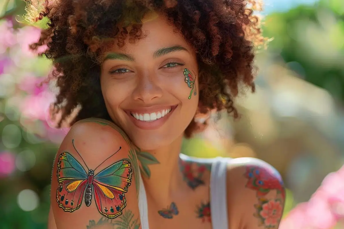 Avant-bras avec un motif temporaire près d’un smartphone, illustrant la vérification d’une image de tatouage.