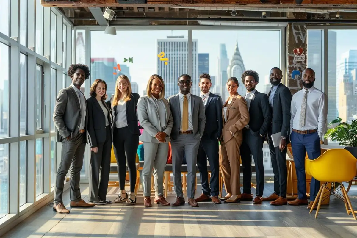 Équipe de recrutement réunie autour d’une grille d’évaluation et d’un ordinateur dans un bureau lumineux
