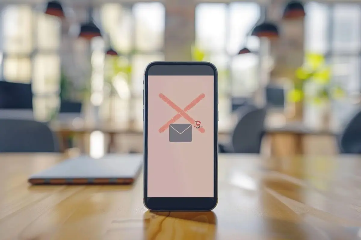Ordinateur affichant une boîte e-mail triée entre messages utiles et indésirables sur un bureau sobre