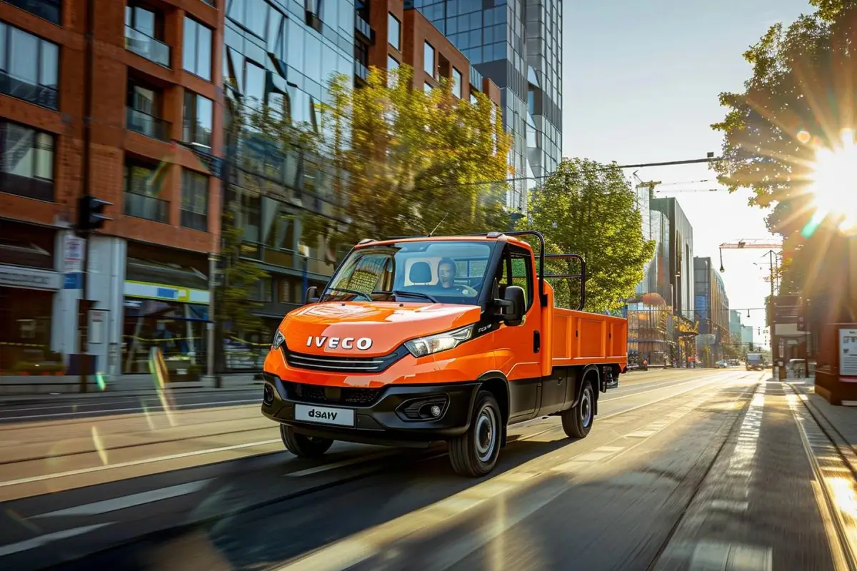 Iveco Daily fourgon blanc chargé de matériel devant un atelier, illustrant son usage d’utilitaire professionnel