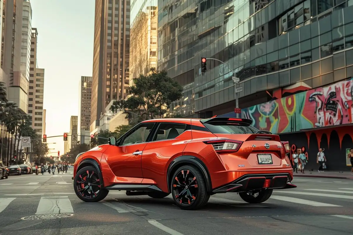 Petit SUV sportif gris aux accents rouges stationné dans une rue urbaine française au petit matin
