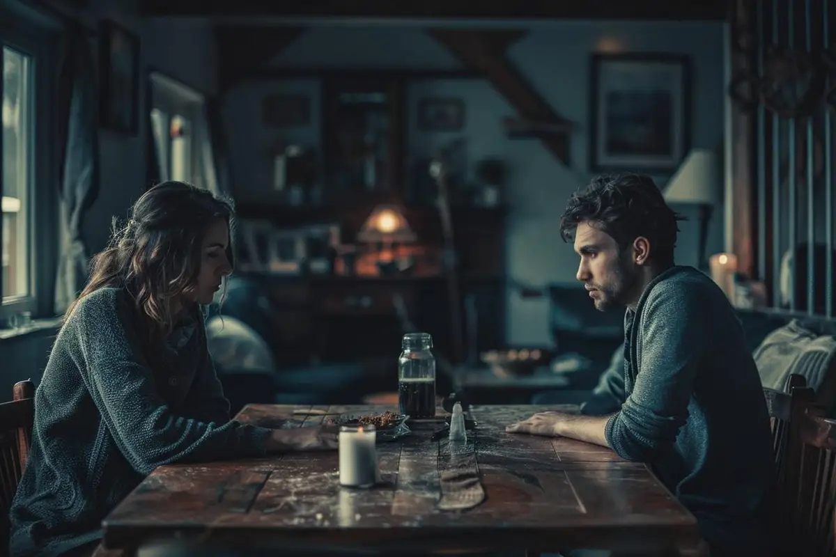 Deux adultes assis à distance dans un salon lumineux, illustrant une période de doute dans leur relation