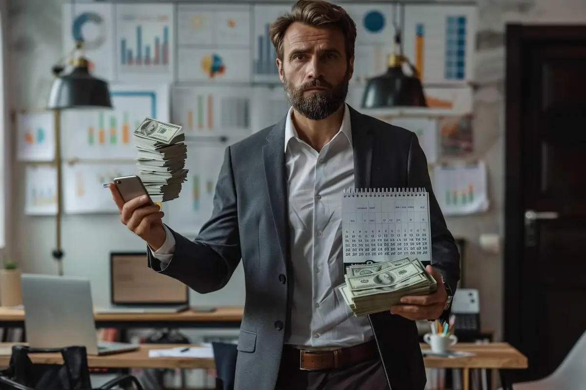 Gestionnaire d’une PME comparant un échéancier et des factures pour suivre les paiements clients.