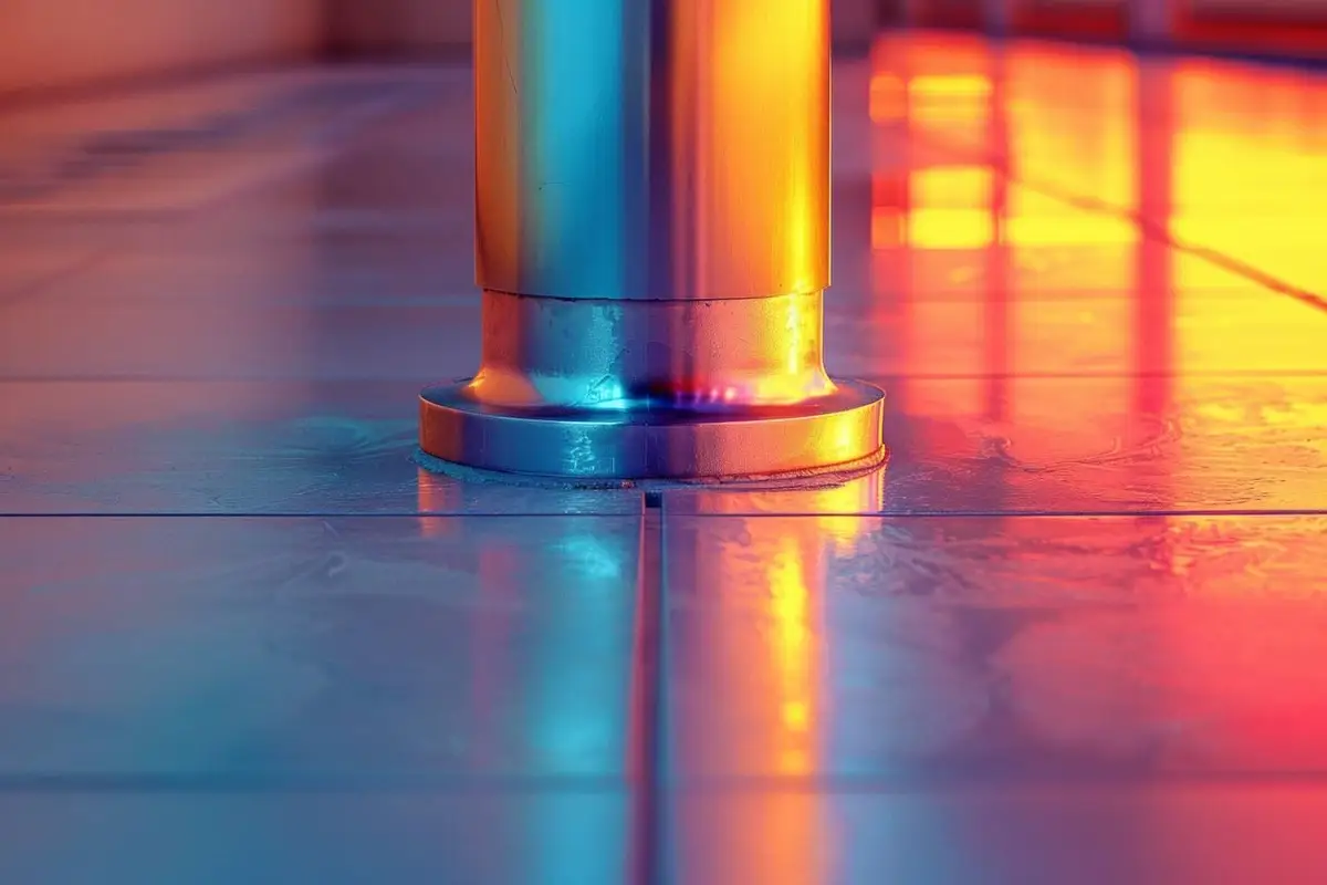 Tubes de plancher chauffant posés sur isolant avec bande périphérique et profilé de joint au passage de porte