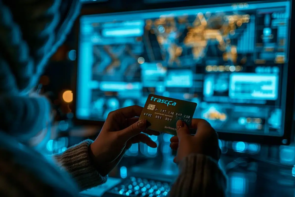 Mains d’une personne vérifiant un ticket de recharge près d’un téléphone avant un paiement en ligne