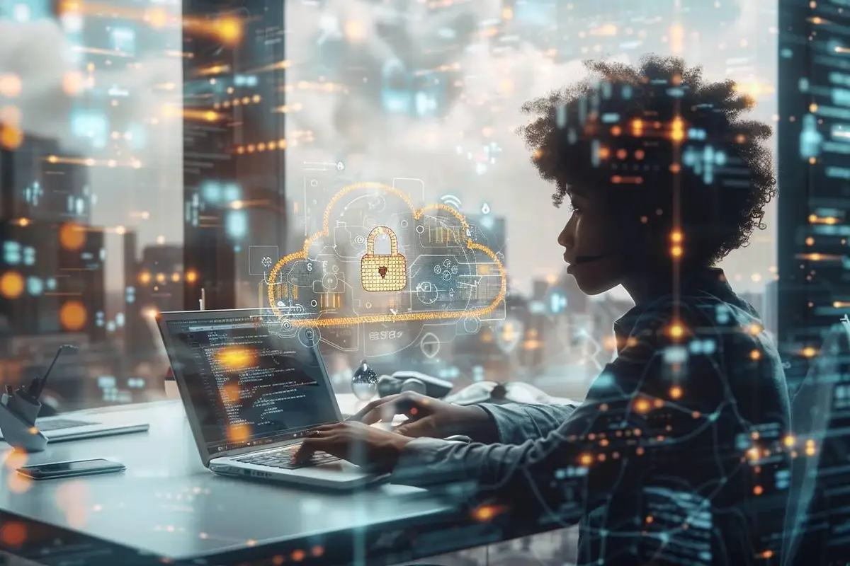 Ordinateur, téléphone et disque externe utilisés pour sécuriser des fichiers stockés dans le cloud