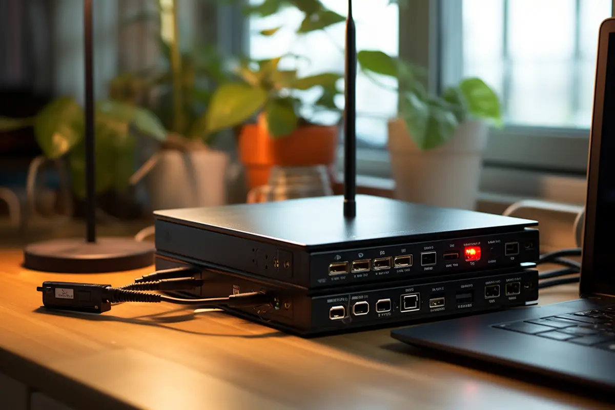 Répéteur Wi-Fi branché dans un couloir de logement, placé entre la box internet et une pièce éloignée