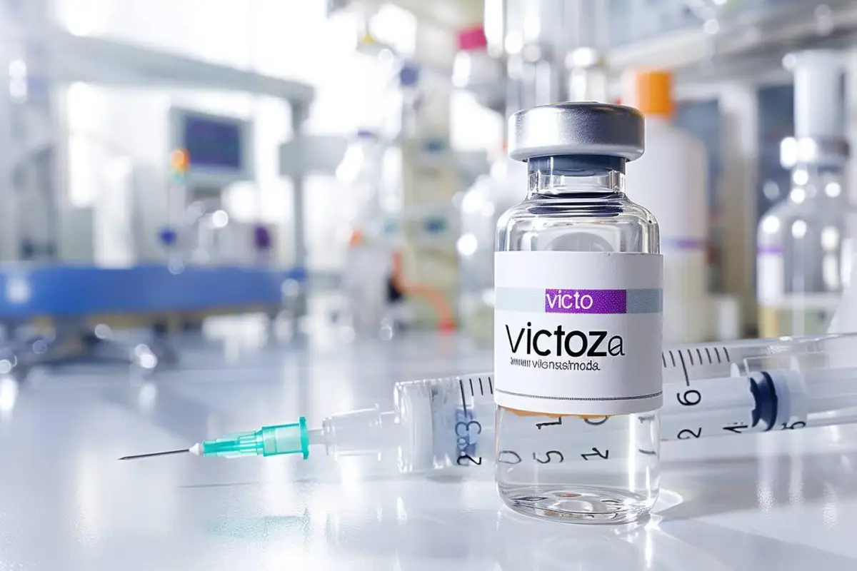 Stylo injecteur non identifié posé près d’un repas simple, d’un verre d’eau et d’un mètre ruban sur une table
