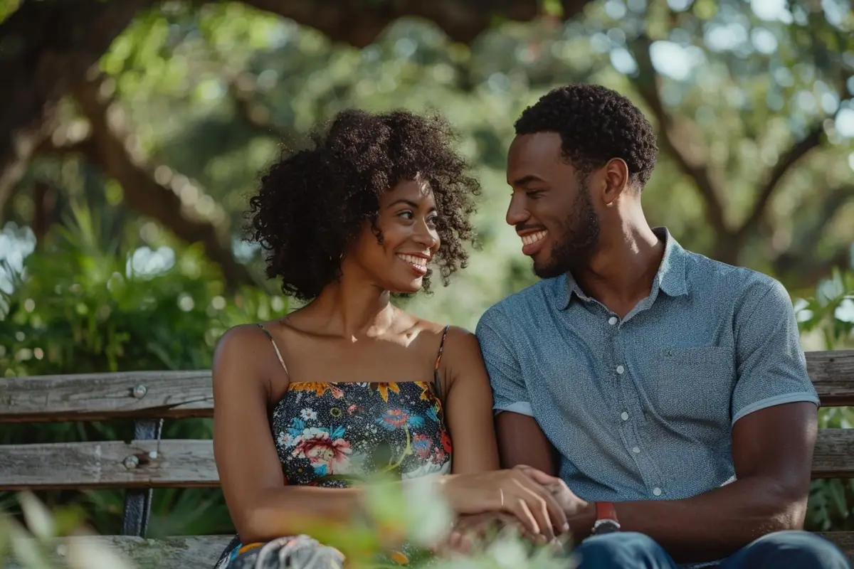Deux adultes discutent calmement sur un canapé, illustrant la confiance et les limites dans une relation saine.